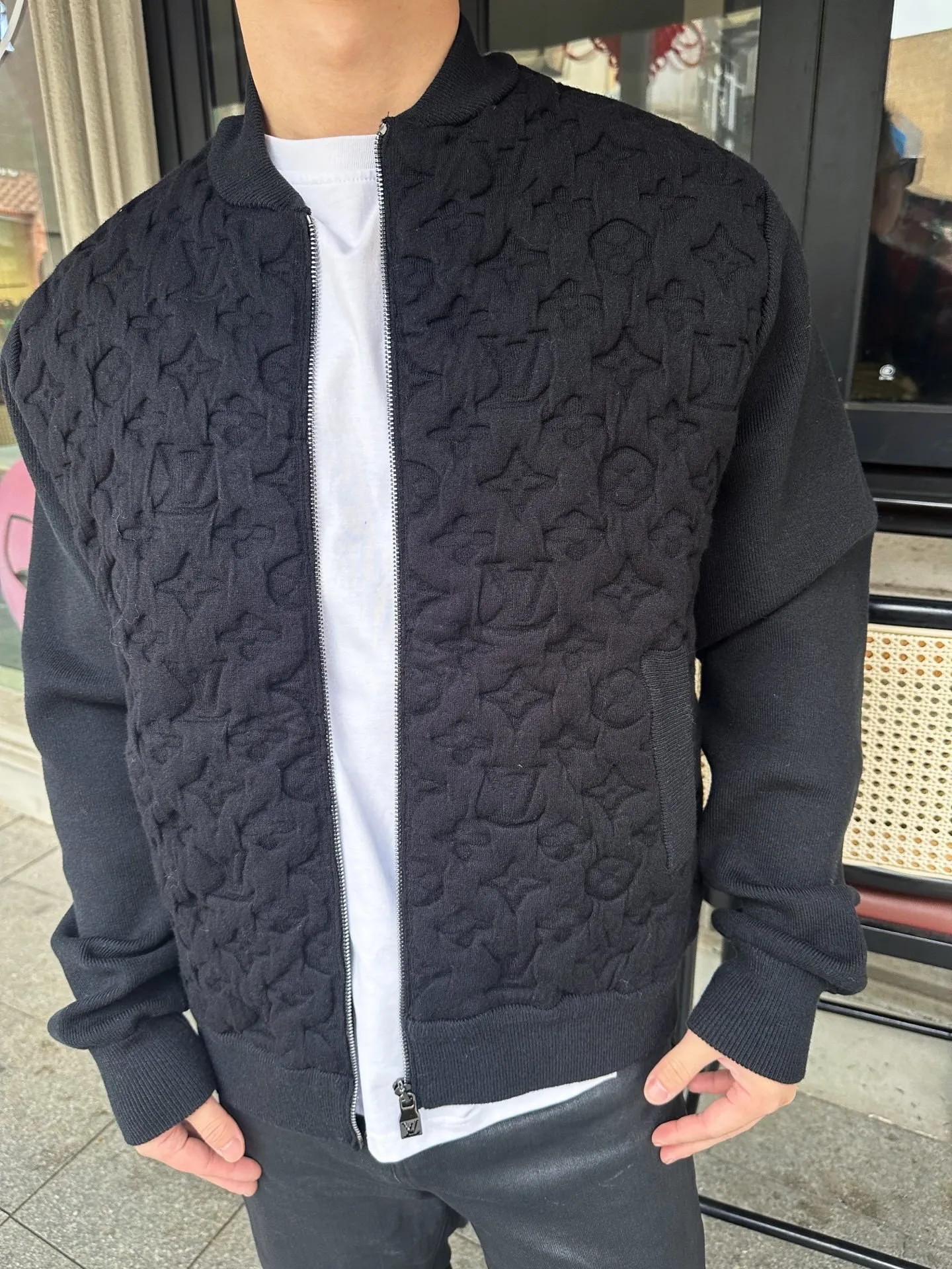 Louis Vuitton/Louis Vuitton old flower embossed wool knitted bomber jacket